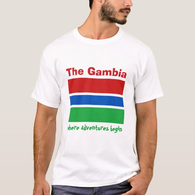 Gambia Flag + Map + Text T-Shirt (Front)