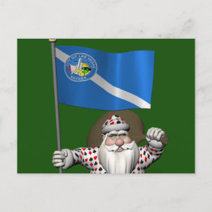 Gambler Santa Claus With Ensign Of Las Vegas Holiday Postcard
