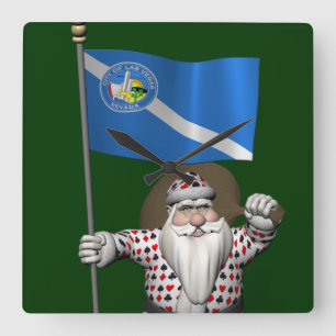 Gambler Santa Claus With Ensign Of Las Vegas Square Wall Clock