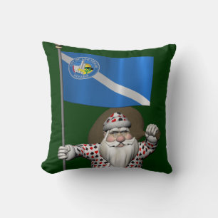 Gambler Santa Claus With Ensign Of Las Vegas Throw Pillow