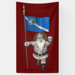 Gambler Santa Claus With Flag Of Las Vegas Banner