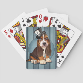 Gambling Basset Hound Puppy Playing Cards