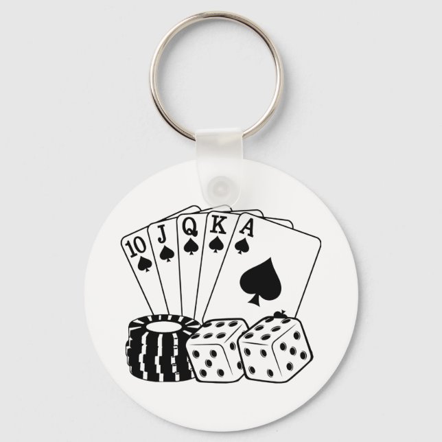 Gambling Casino Cards Dice Poker Chips Art Keychain (Front)