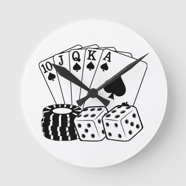 Gambling Casino Cards Dice Poker Chips Art  Round Clock (Front)