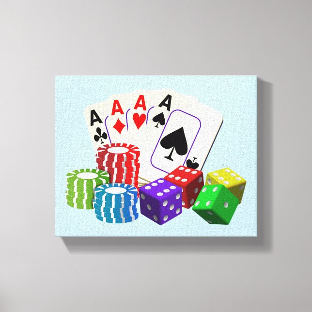 Gambling Casino Dice, Poker chips, playing Cards  Canvas Print (Front)