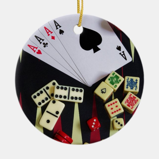 Gambling casino gaming pieces ceramic ornament (Front)