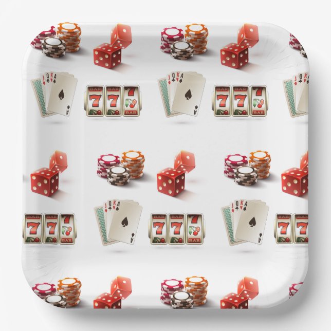 Gambling Dice Card Deck Birthday Party Paper Plate (Front)