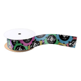 Gambling roulette chips diagonal pattern colourful satin ribbon