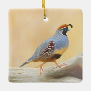 Gambrel's Quail Painting Original Bird Art Ceramic Ornament