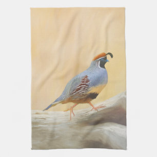 Gambrel's Quail Painting Original Bird Art Kitchen Towel
