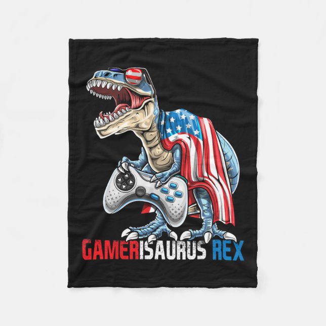 Game 4th Of July T Rex Dinosaur Amerisaurus Rex Bo Fleece Blanket (Front)