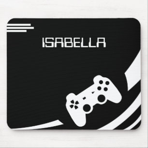 Game Black & White Modern Gamer Personalized Name Mouse Pad