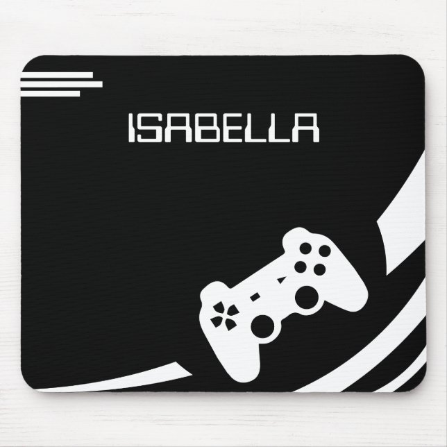 Game Black & White Modern Gamer Personalized Name Mouse Pad (Front)