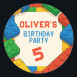 Game Building Blocks Birthday Party Classic Round Sticker<br><div class="desc">Celebrate your child's special day with our vibrant Game Building Blocks Birthday Party Classic Round Stickers! Perfect for adding a playful,  colourful touch to party favours,  invitations,  envelopes,  or decorations. Featuring a fun building blocks design inspired by classic games,  these stickers are ideal for kids' birthdays or gaming-themed events.</div>