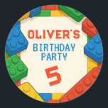 Game Building Blocks Birthday Party Classic Round Sticker<br><div class="desc">Celebrate your child's special day with our vibrant Game Building Blocks Birthday Party Classic Round Stickers! Perfect for adding a playful,  colourful touch to party favours,  invitations,  envelopes,  or decorations. Featuring a fun building blocks design inspired by classic games,  these stickers are ideal for kids' birthdays or gaming-themed events.</div>