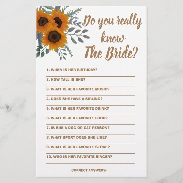 Game Card Do you really know The Bride  (Front)