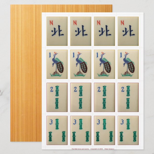 Game cards (3) – North Wind, Bamboos 1–3 (Front/Back)