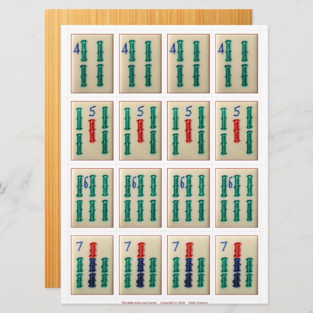 Game cards (4) – Bamboos 4–7 (Front/Back)