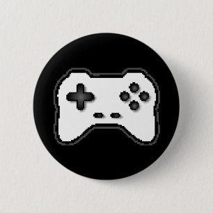 Game Controller Black White 8bit Video Game Style 2 Inch Round Button