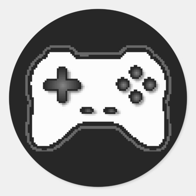 Game Controller Black White 8bit Video Game Style Classic Round Sticker (Front)