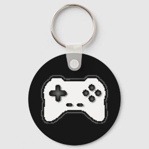 Game Controller Black White 8bit Video Game Style Keychain