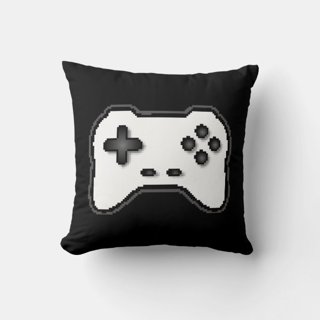 Game Controller Black White 8bit Video Game Style Throw Pillow (Front)