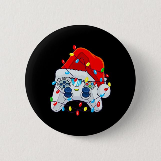 Game Controller Christmas Santa Hat Gamer Boys 1  2 Inch Round Button (Front)