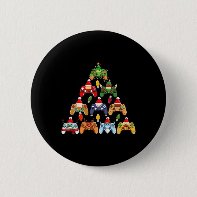 Game Controller Christmas Tree Gamer Boy Girl Funn 2 Inch Round Button (Front)