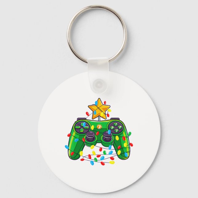 Game Controller Christmas Tree Lights Gamer Boys K Keychain (Front)