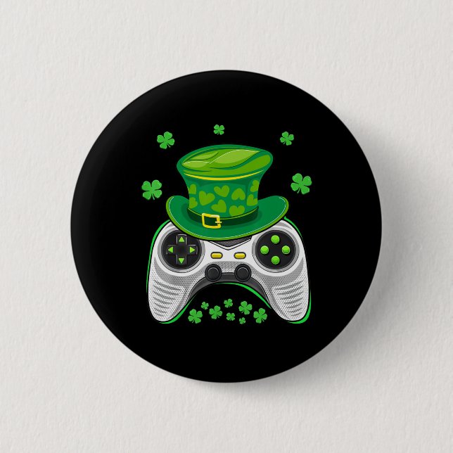Game Controller Shamrock Gamer St Patricks Day Gam 2 Inch Round Button (Front)