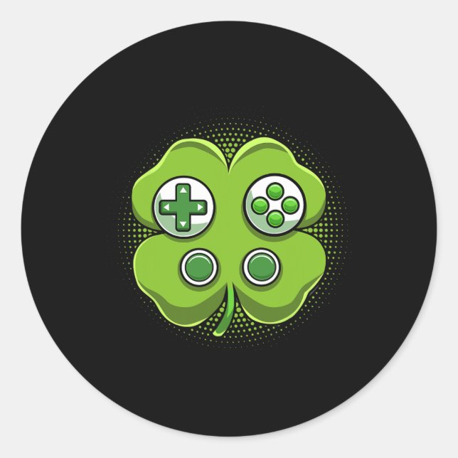 Game Controller Shamrock St Patricks Day Gamer Boy Classic Round Sticker (Front)