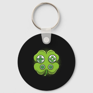 Game Controller Shamrock St Patricks Day Gamer Boy Keychain