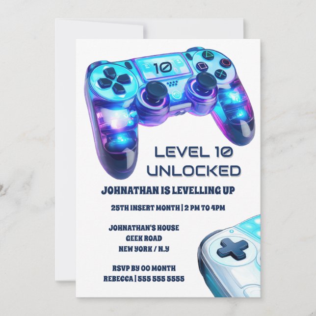 Game controller video game on level unlocked invitation (Front)