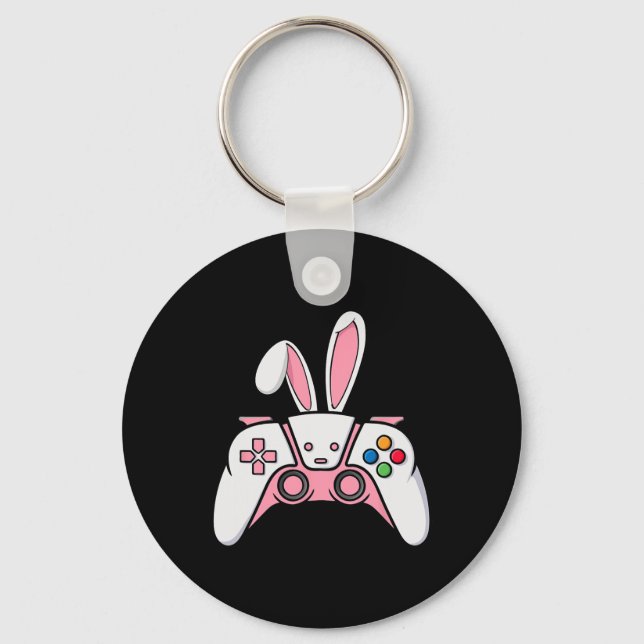Game Controller With Bunny Ears Funny Easter Gamin Keychain (Front)