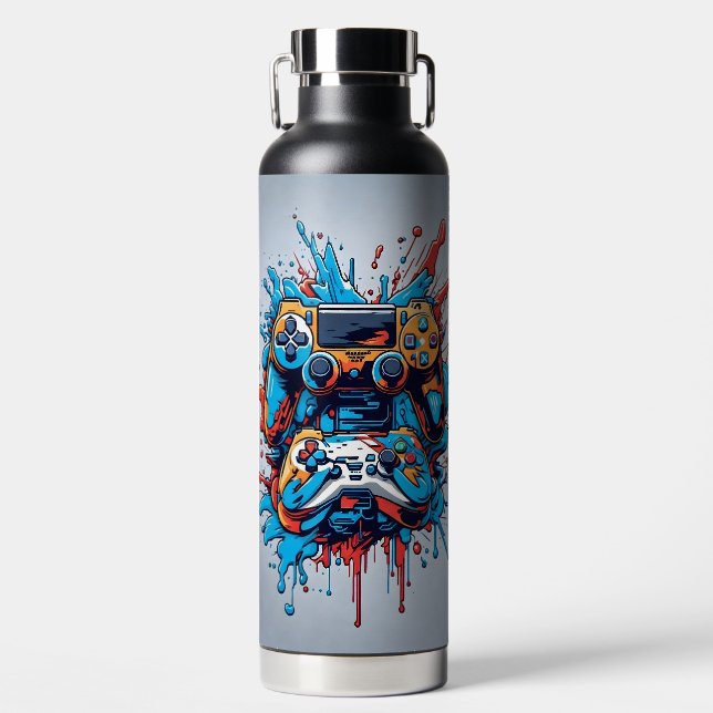Game Controllers with Drip Paint  Water Bottle (Front)