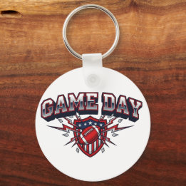 Game Day American Football Patriotic Shield Sports Keychain