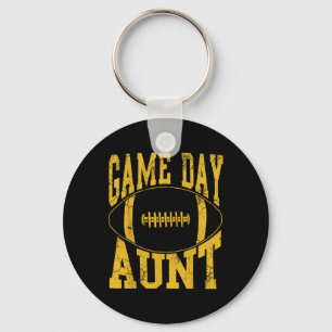 Game Day Aunt Yellow Football Auntie Keychain