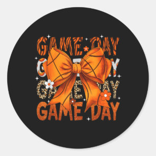Game Day Basball Bow Coquette Leopard Basball Classic Round Sticker