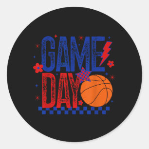 Game Day Basball Season Retro Tipoff Blue Red Classic Round Sticker
