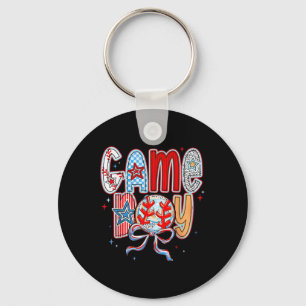 Game Day Baseball Coquette Mama Chequered Mothers Keychain