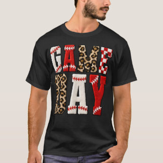 Game Day Baseball Mom Leopard Chequered Sports T-Shirt