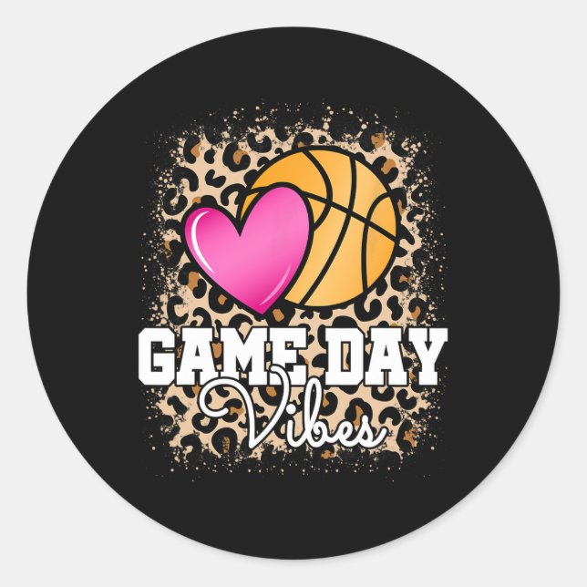 Game Day Basketball Leopard Print Women Girls Bask Classic Round Sticker (Front)