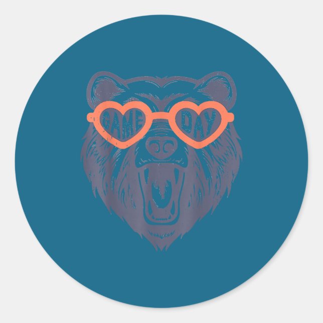 Game Day Bear  Classic Round Sticker (Front)