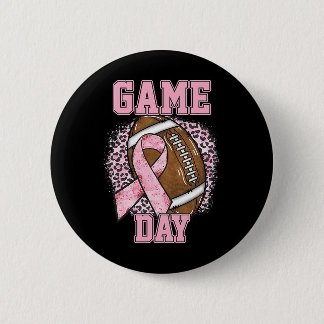 Game Day - Breast Cancer Awareness Pink Football M 2 Inch Round Button (Front)
