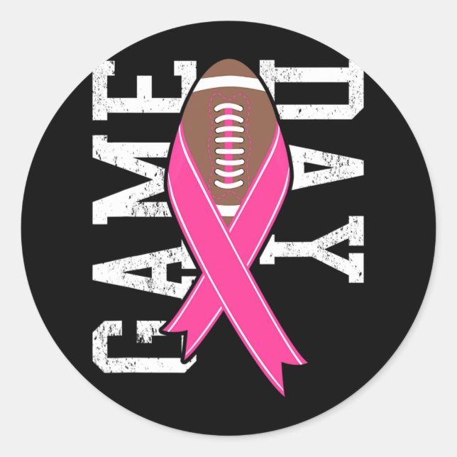 Game Day - Breast Cancer Awareness Pink Football R Classic Round Sticker (Front)