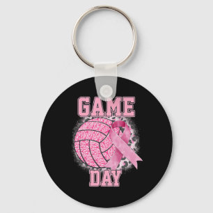 Game Day Breast Cancer Awareness Pink Volleyball Keychain