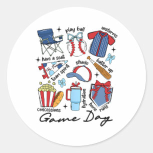 Game Day Bysebyll Men Women Kid Field Day Bysebyll Classic Round Sticker