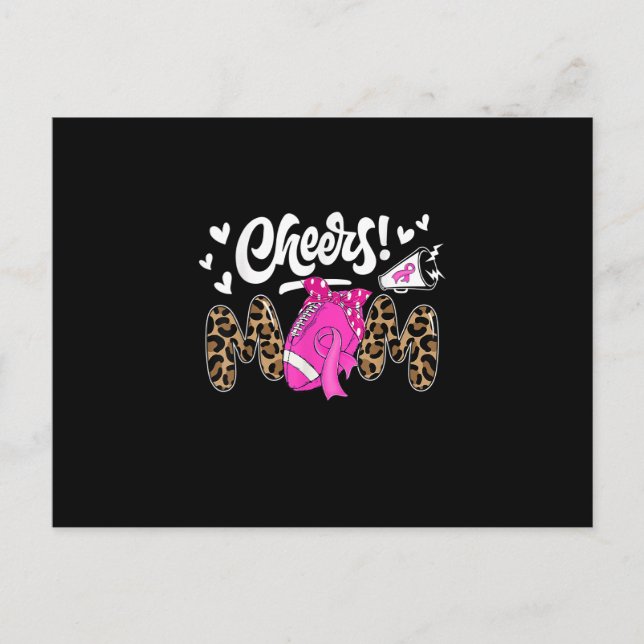 Game Day Football Cheer Mom Pink Leopard Breast Ca Postcard (Front)