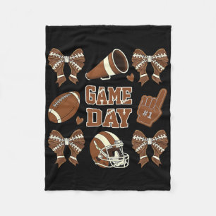 Game Day Football Coquette Bow Football Mom Women Fleece Blanket