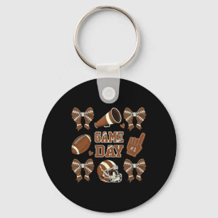 Game Day Football Coquette Bow Football Mom Women Keychain